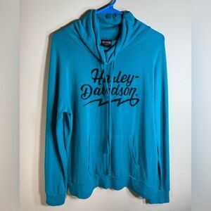 Harley Davidson pullover with gather at neck, kangaroo pocket, long sleeve Med.